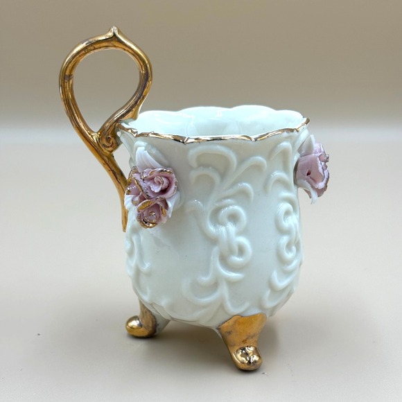 Victorian Porcelain Teacup and Saucer with Delicate Pink Flowers and Gold Trim - Picture 4 of 6